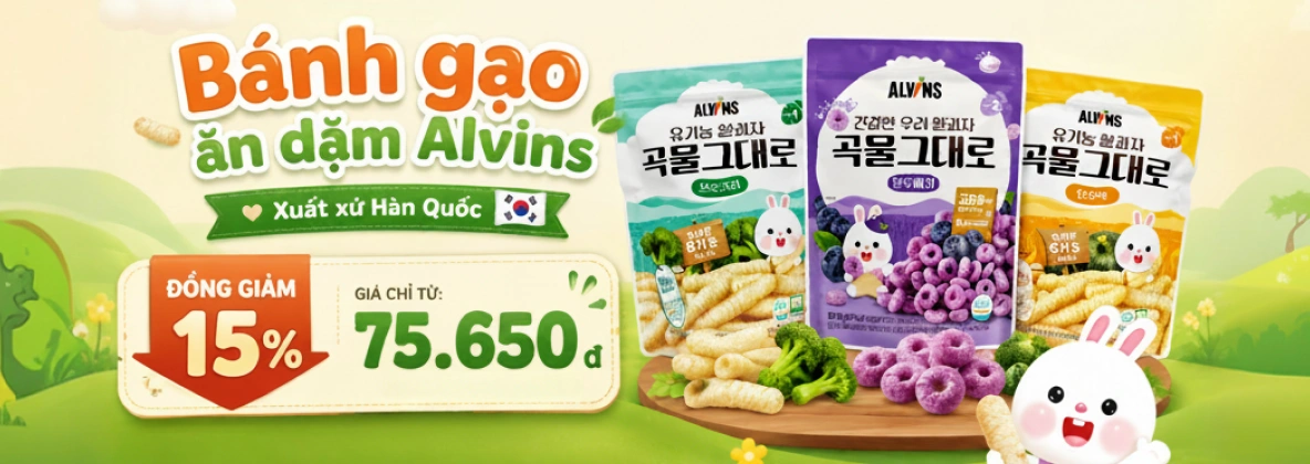 Bánh gạo ăn dặm Alvins Xuất xứ Hàn Quốc Đồng giảm 15% Giá chỉ từ: 75.650 đ